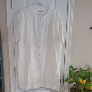 Lightweight White Button-Front Linen Dress